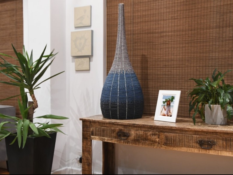 Wood Bead Floor Lamp - Blue Mix - Large Wood Bead Floor Lamp - Blue Mix - Large